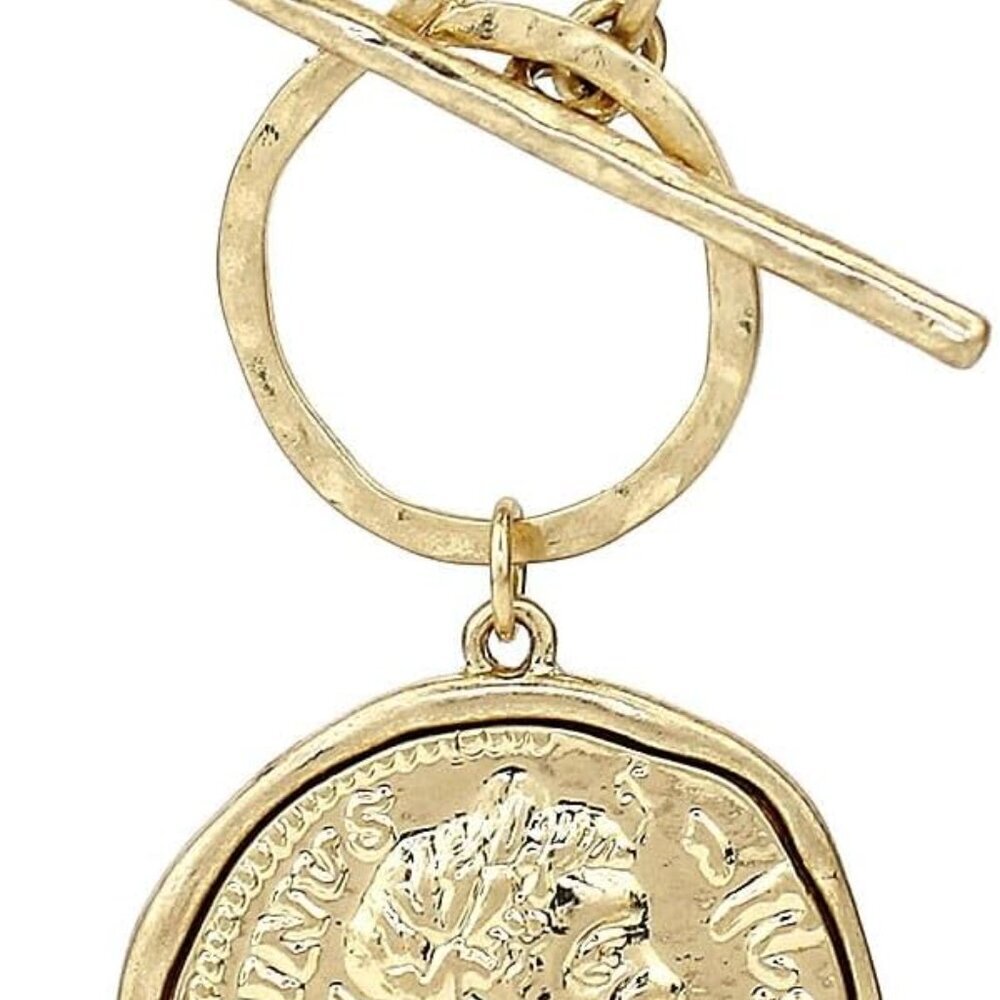 Chunky Coin Fashion Gold Necklace Trendy Statement Toggle Necklaces Women Antiqu - Picture 1 of 9